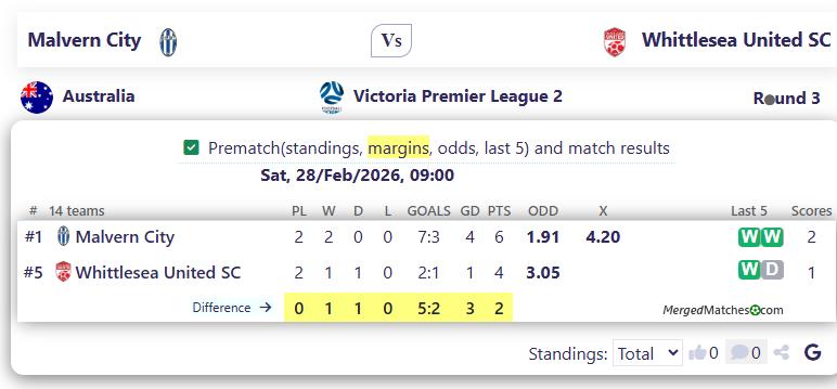 Malvern City Vs Whittlesea United SC screenshot