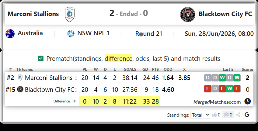 Marconi Stallions Vs Blacktown City FC screenshot