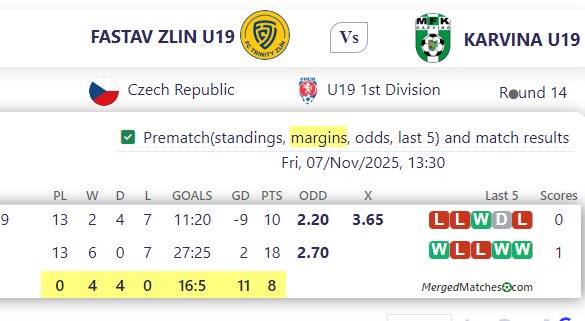 FASTAV ZLIN U19 Vs KARVINA U19 screenshot