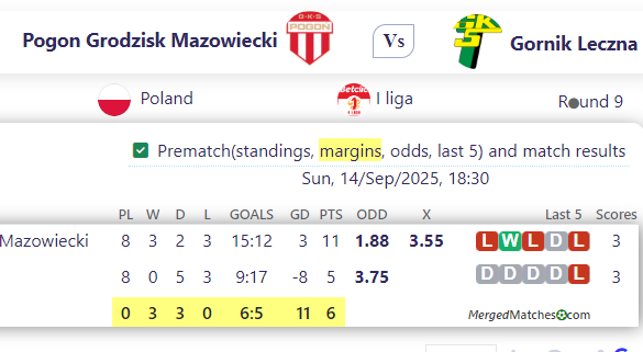 Pogon Grodzisk Mazowiecki Vs Gornik Leczna screenshot