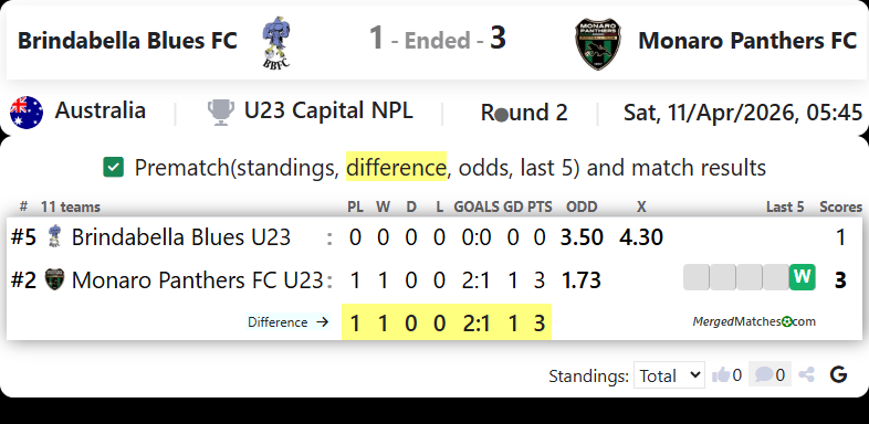 Brindabella Blues FC Vs Monaro Panthers FC screenshot