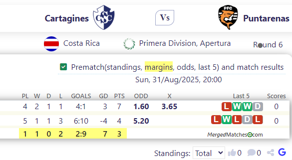 CS Cartagines Vs Puntarenas FC screenshot