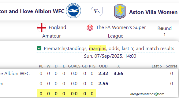 Brighton and Hove Albion WFC Vs Aston Villa Women screenshot