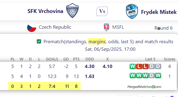 SFK Vrchovina Vs Frydek Mistek screenshot