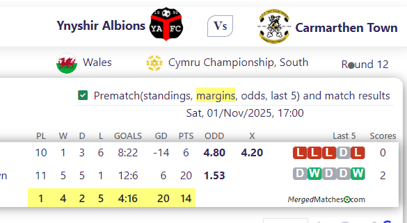 Ynyshir Albions Vs Carmarthen Town screenshot