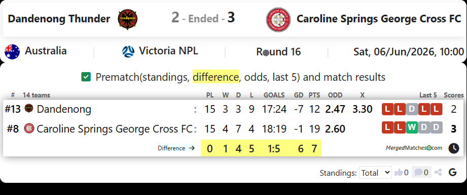 Dandenong Thunder Vs Caroline Springs George Cross FC screenshot