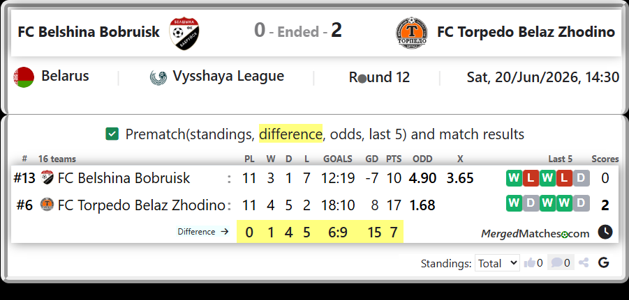 FC Belshina Bobruisk Vs FC Torpedo Belaz Zhodino screenshot
