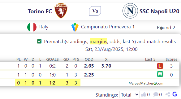 Torino FC Vs SSC Napoli U20 screenshot