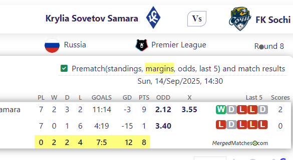 Krylia Sovetov Samara Vs FK Sochi screenshot
