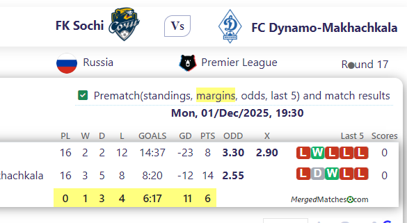 FK Sochi Vs FC Dynamo-Makhachkala screenshot