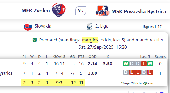 MFK Zvolen Vs MSK Povazska Bystrica screenshot