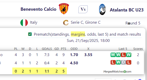 Benevento Calcio Vs Atalanta BC U23 screenshot