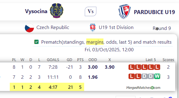 Vysocina Vs PARDUBICE U19 screenshot