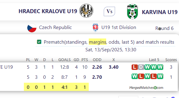 HRADEC KRALOVE U19 Vs KARVINA U19 screenshot