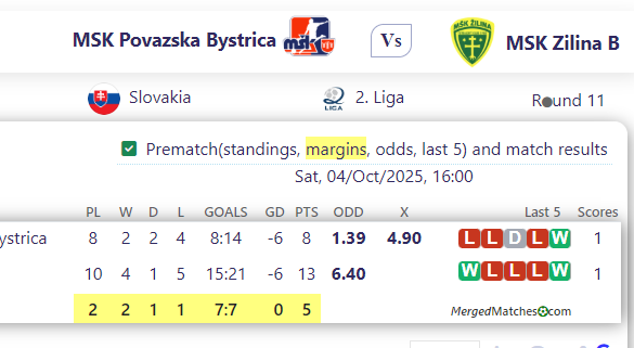 MSK Povazska Bystrica Vs MSK Zilina B screenshot