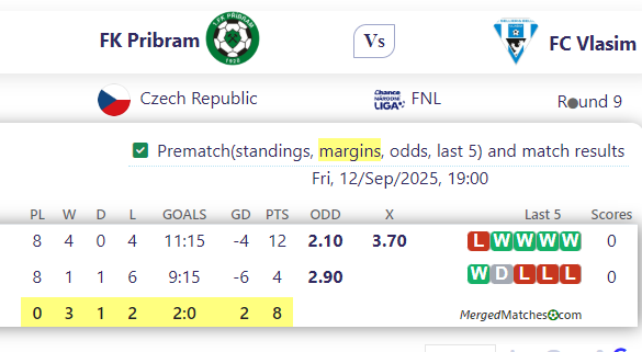 FK Pribram Vs FC Vlasim screenshot