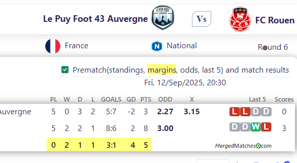 Le Puy Foot 43 Auvergne Vs FC Rouen screenshot