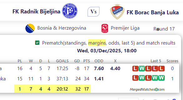 FK Radnik Bijeljina Vs FK Borac Banja Luka screenshot