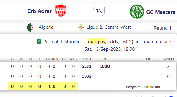 Crb Adrar Vs GC Mascara screenshot