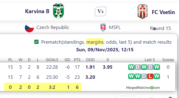 Karvina B Vs FC Vsetin screenshot