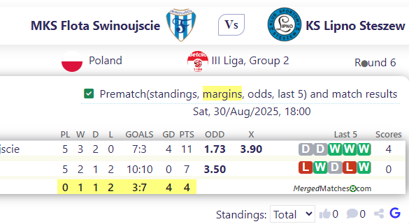 MKS Flota Swinoujscie Vs KS Lipno Steszew screenshot