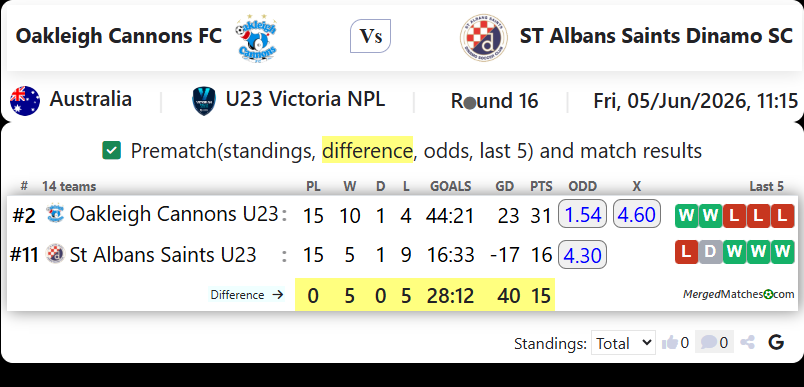 Oakleigh Cannons FC Vs ST Albans Saints Dinamo SC screenshot
