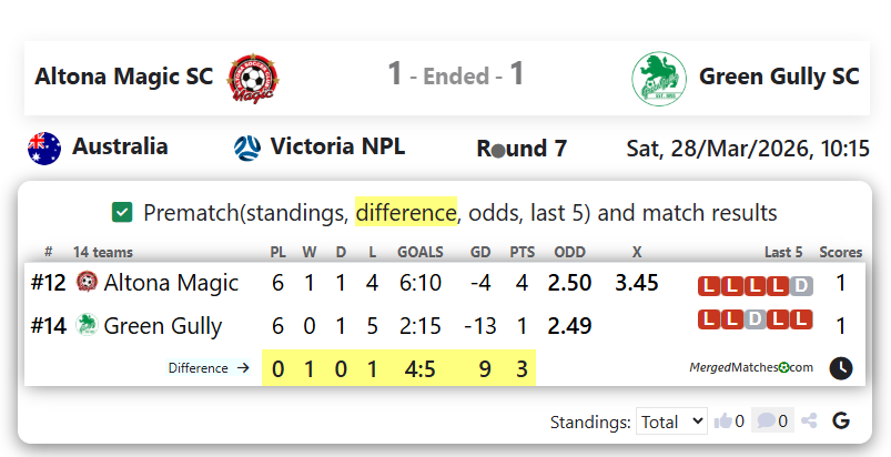 Altona Magic SC Vs Green Gully SC screenshot