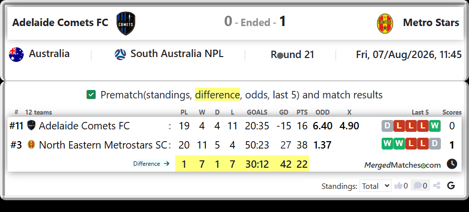 Adelaide Comets FC Vs North Eastern Metrostars SC screenshot
