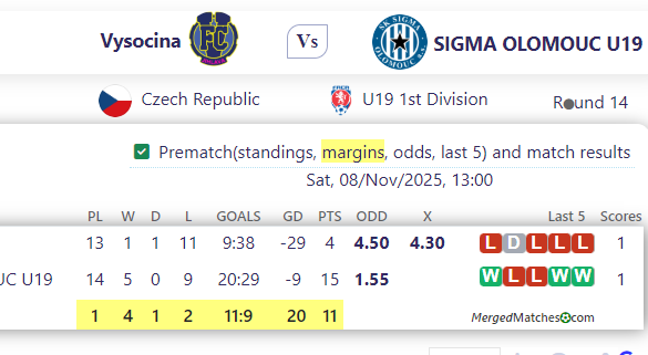 Vysocina Vs SIGMA OLOMOUC U19 screenshot