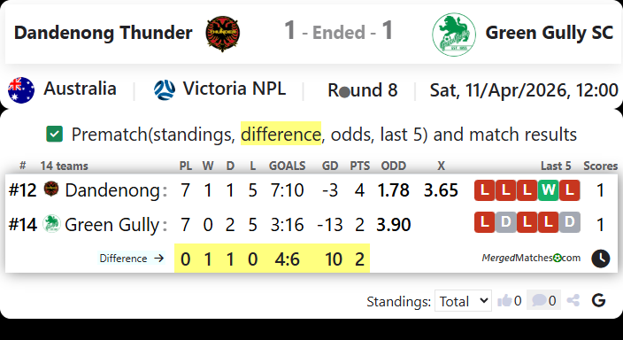 Dandenong Thunder Vs Green Gully SC screenshot