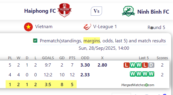 Haiphong FC Vs Ninh Binh FC screenshot