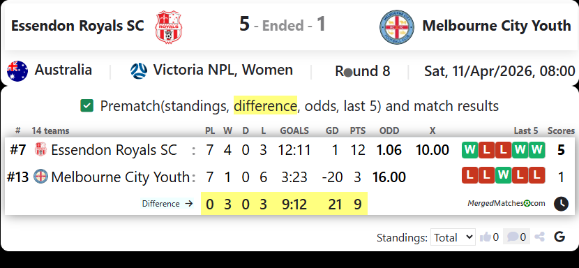 Essendon Royals SC Vs Melbourne City Youth screenshot