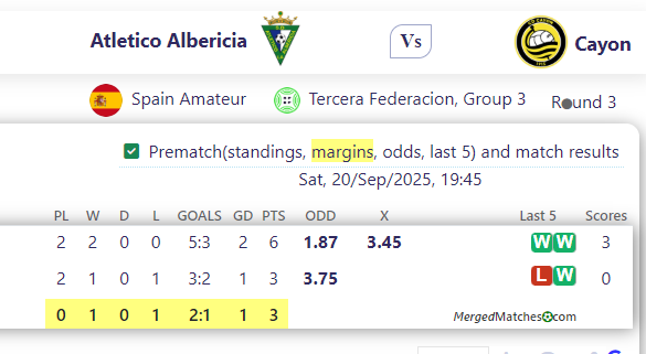 Atletico Albericia Vs Cayon screenshot