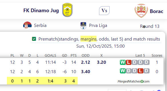 FK Dinamo Jug Vs Borac screenshot