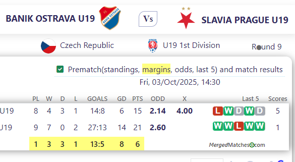BANIK OSTRAVA U19 Vs SLAVIA PRAGUE U19 screenshot