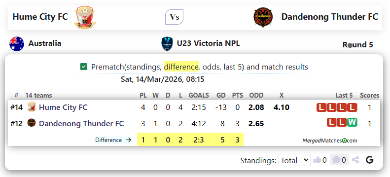 Hume City FC Vs Dandenong Thunder FC screenshot
