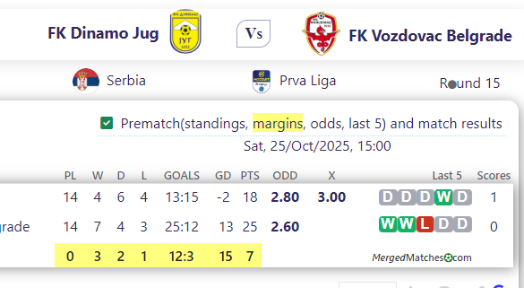 FK Dinamo Jug Vs FK Vozdovac Belgrade screenshot