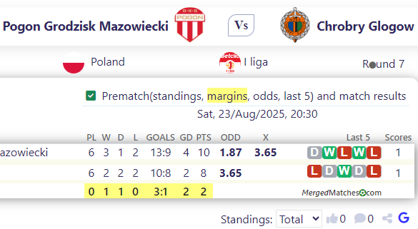 Pogon Grodzisk Mazowiecki Vs Chrobry Glogow screenshot