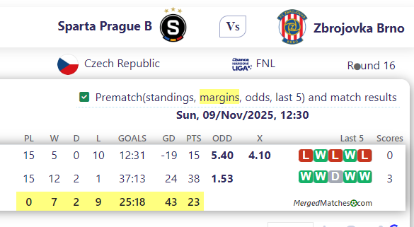 Sparta Prague B Vs Zbrojovka Brno screenshot