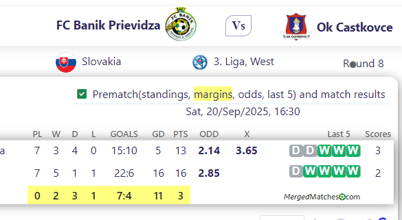 FC Banik Prievidza Vs Ok Castkovce screenshot