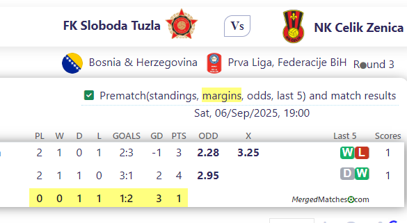 FK Sloboda Tuzla Vs NK Celik Zenica screenshot