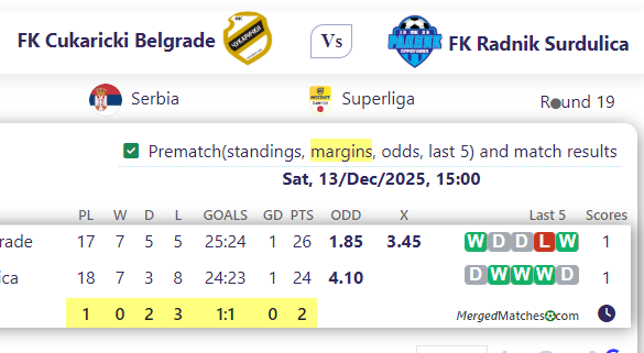FK Cukaricki Belgrade Vs FK Radnik Surdulica screenshot