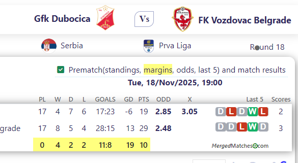 Gfk Dubocica Vs FK Vozdovac Belgrade screenshot