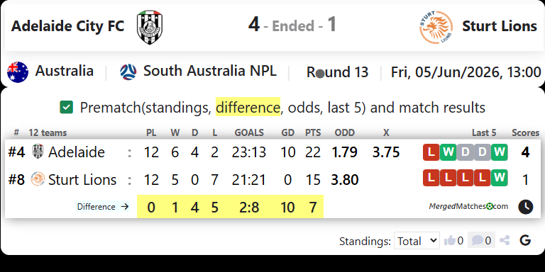 Adelaide City FC Vs Sturt Lions screenshot