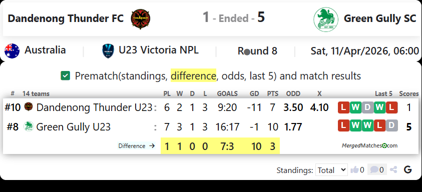 Dandenong Thunder FC Vs Green Gully SC screenshot