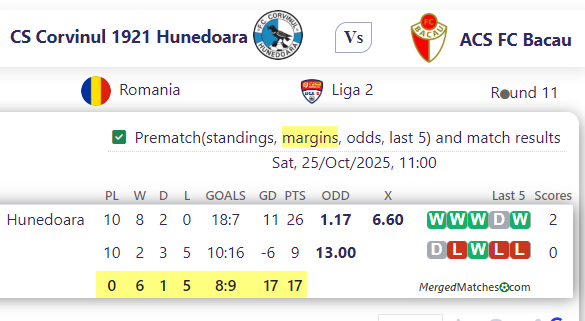CS Corvinul 1921 Hunedoara Vs ACS FC Bacau screenshot
