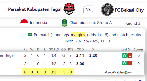 Persekat Kabupaten Tegal Vs FC Bekasi City screenshot