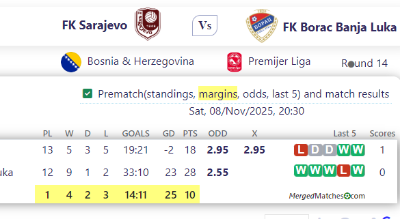 FK Sarajevo Vs FK Borac Banja Luka screenshot