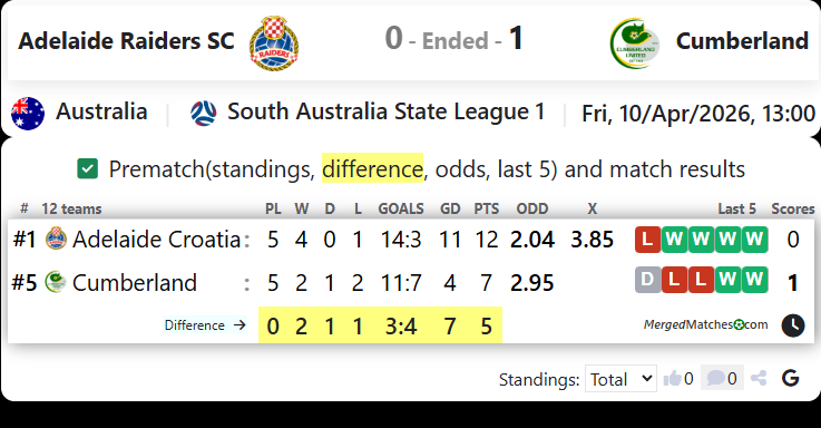 Adelaide Croatia Raiders SC Vs Cumberland United screenshot