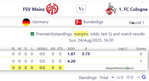 FSV Mainz Vs 1. FC Cologne screenshot